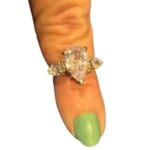 Pear shaped Silver Ring with Clear czs.